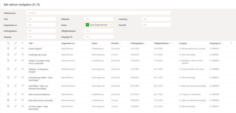 Reklamationsmanagement SharePoint Aufgabenvrwaltung