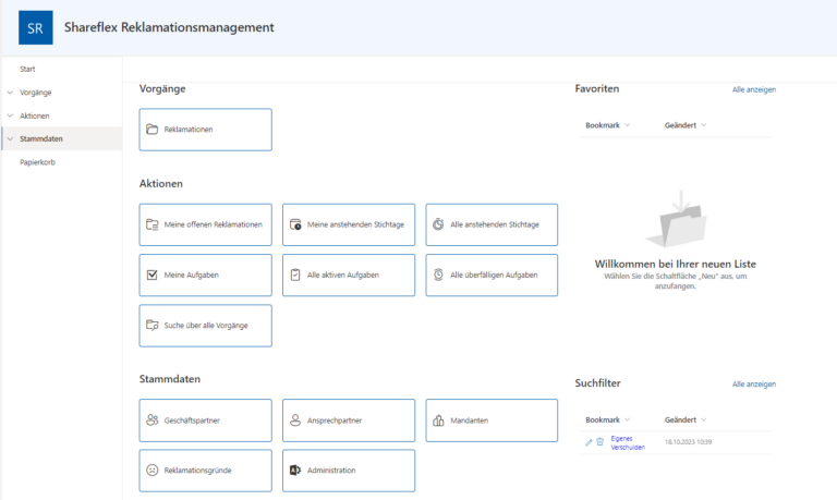 Reklamationsmanagement SharePoint Startseite